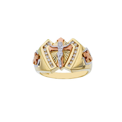 Tri-color Textured Channel Jesus Crucified Ring (14K) Lucky Diamond New York