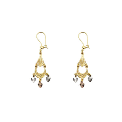 Tricolor 3-Hearts Chandelier Dangling Earrings (14K) Lucky Diamond New York