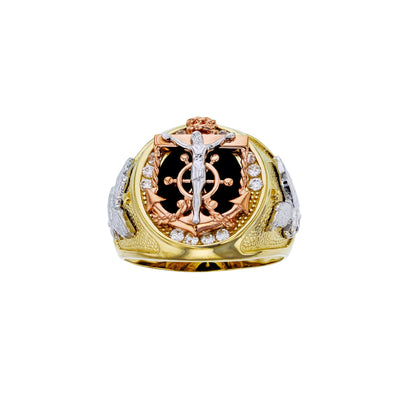 Tricolor Anchor Jesus Crucified Men's Ring (14K) Lucky Diamond New York