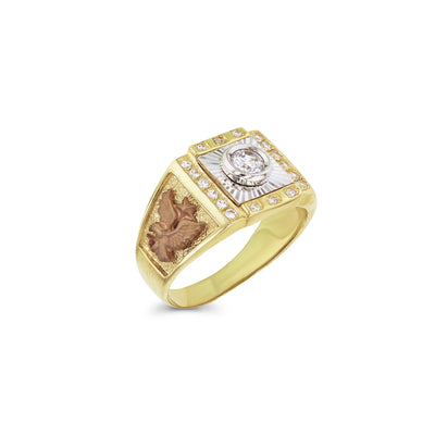 Tricolor Bezel Center Satin Eagle Men's Ring (14K) Lucky Diamond New York