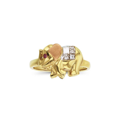 Tricolor Elephant Ring (14K) Lucky Diamond New York