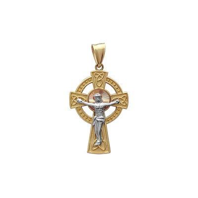 Tricolor Halo Celtic Crucifix Pendant (14K) Lucky Diamond New York