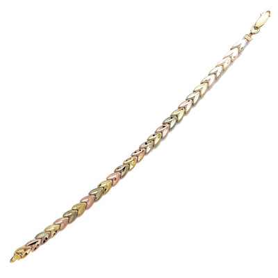 Tricolor Milgrained Leaf Fancy Bracelet (14K) Lucky Diamond New York