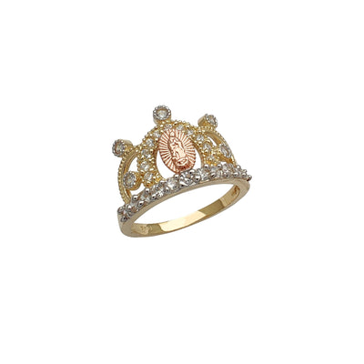 Tricolor Milgrained Virgin Mary Crown Ring (14K) Lucky Diamond New York