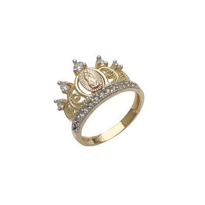 Tricolor Milgrained Virgin Mary Queen's Crown Ring (14K) Lucky Diamond New York