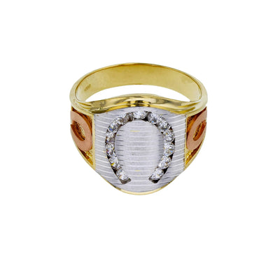 Tricolor Pave Horseshoe Men's Ring (14K) Lucky Diamond New York