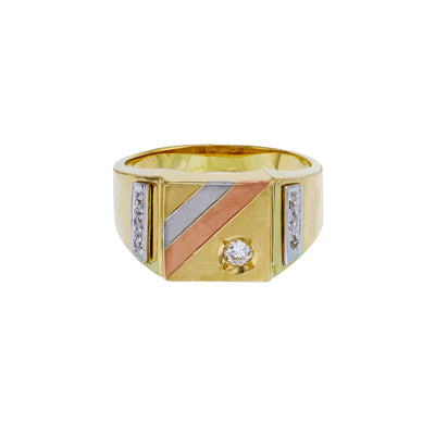 Tricolor Regal Square Stone Set Men's Ring (14K) Lucky Diamond New York