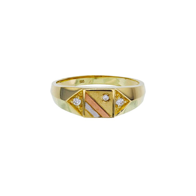 Tricolor Regal Square & Triangle Ring (14K) Lucky Diamond New York