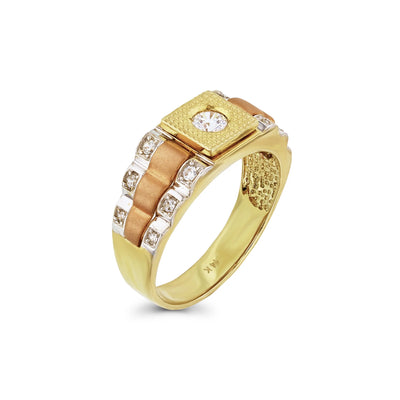 Tricolor Stone-Set Men's Ring (14K) Lucky Diamond New York