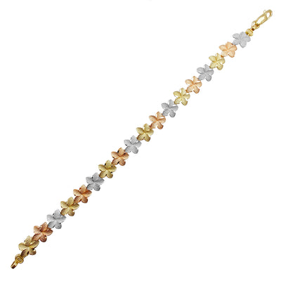 Tricolor Textured Sakura-Flower Fancy Bracelet (14K) Lucky Diamond New York