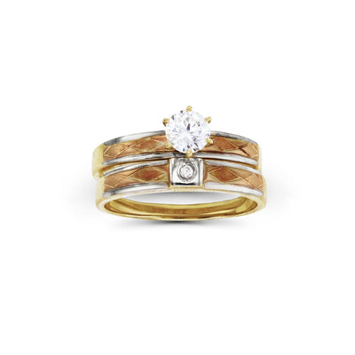 Tricolor Two-Piece Set Ring (14K) Lucky Diamond New York