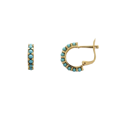 Turquoise Beads Huggie Earrings (14K) Lucky Diamond New York