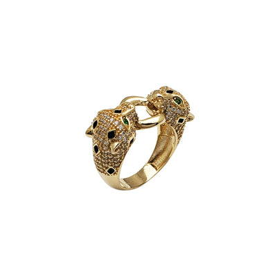 Two-Head Stone-Set Panther Ring (14K) Lucky Diamond New York