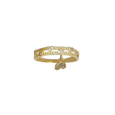 Two-Row Cuban Dangling Heart Ring (14K) Lucky Diamond New York