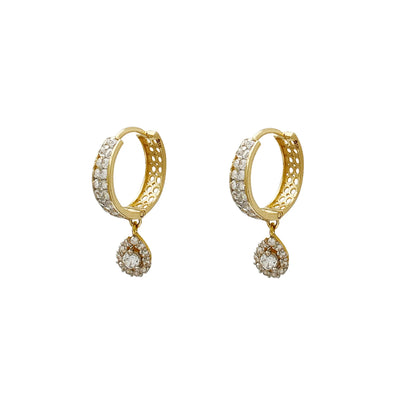 Two-Row Pave Teardrop Hanging Huggie Earrings (14K) Lucky Diamond New York