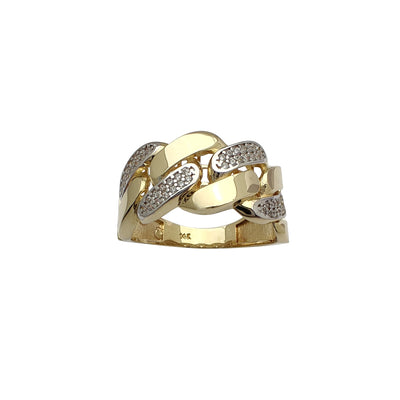 Two-Tone Alternating Pave Mesh-Back Cuban Ring (14K) Lucky Diamond New York