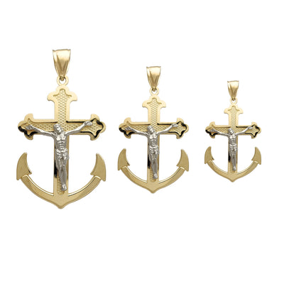 Two-Tone Crucified Anchor Pendant (14K) Lucky Diamond New York