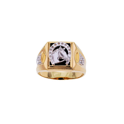 Two-Tone Horseshoe & Horse Head Black Onyx Ring (14K) Lucky Diamond New York