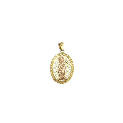 Two-Tone Oval Mesh Santa Muerte Medallion Pendant (14K) Lucky Diamond New York (XS Size)