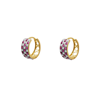 Two-Tone Pave Checkered Huggie Earrings (14K) Lucky Diamond New York