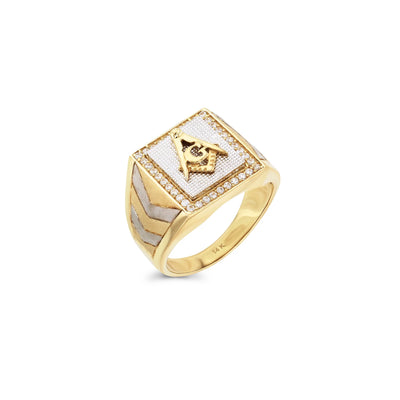 Two-Tone Pave Masonic Men's Ring (14K) Lucky Diamond New York