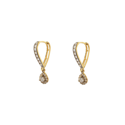 Two-Tone Pave Teardrop V-Shape Hanging Huggie Earrings (14K) Lucky Diamond New York