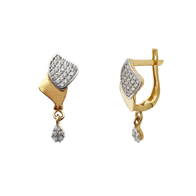 Two-Tone Pave Teardrop Hanging Huggie Earrings (14K) Lucky Diamond New York