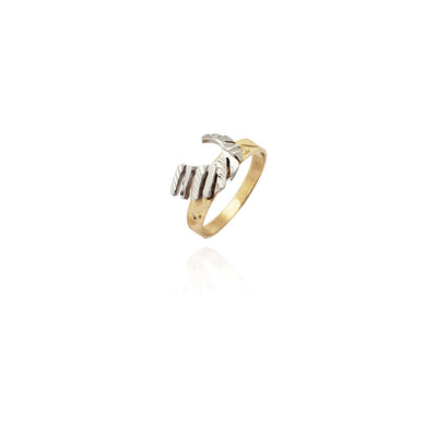 Two-Tone Crescent Winged Diamond Cut Wedding Ring (14K) Nw York Lucky Diamond