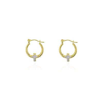 Two-Tone Cross Hoop Earrings (14K) Lucky Diamond New York