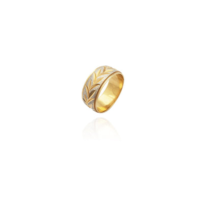 Two-Tone Golden Grass Diamond Cut Wedding Ring (14K) New York Lucky Diamond