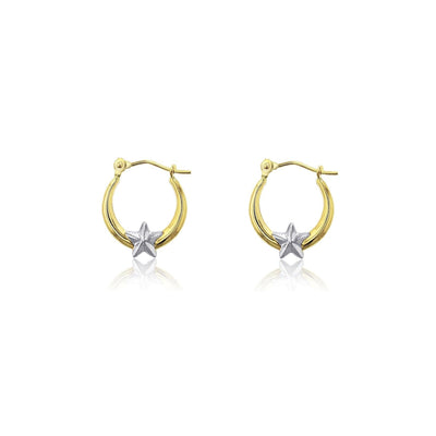 Two-Tone Star Crescent Hoop Earrings (14K) Lucky Diamond New York