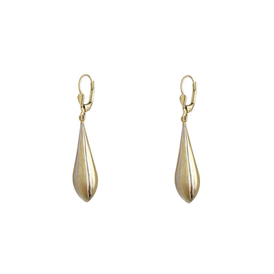 Two-Toned Matte Finish Drop Earrings (14K) Lucky Diamond New York