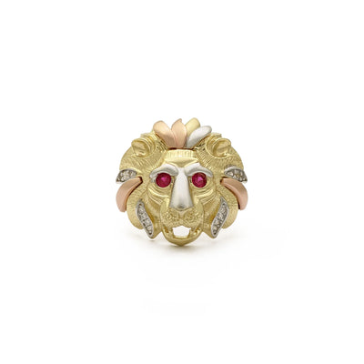 Tri-Color Lion Head Ring (14K) front - Lucky Diamond - New York
