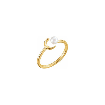 Crescent Moon Pearl Stackable Ring yellow (14K) diagonal - Lucky Diamond - New York