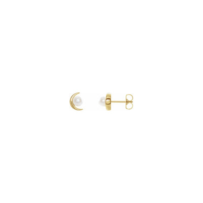 Crescent Moon Pearl Stud Earrings yellow (14K) main - Lucky Diamond - New York