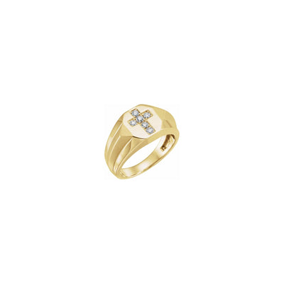 Diamond Cross Octagonal Signet Ring yellow (14K) diagonal - Lucky Diamond - New York