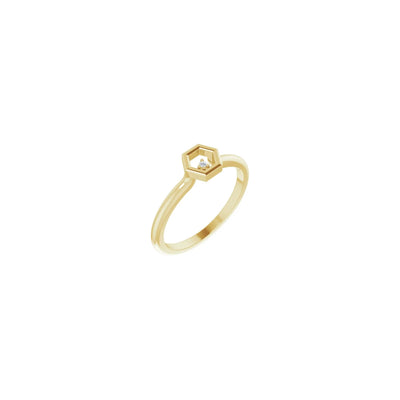 Diamond Honeycomb Stackable Solitaire Ring yellow (14K) front - Lucky Diamond - New York