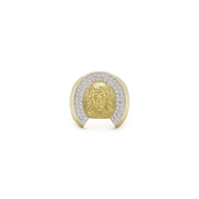 Iced-Out Jesus Cobble-Banded Ring (14K) front - Lucky Diamond - New York