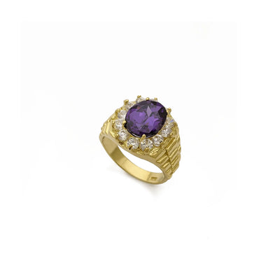 Oval Purple Gemstone Presidential Halo Ring (14K) diagonal - Lucky Diamond - New York