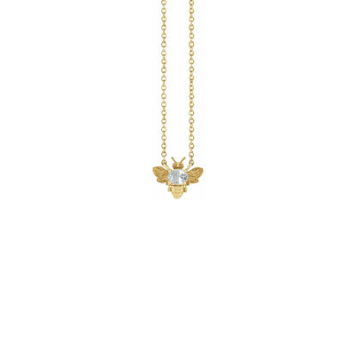 White Sapphire Bee Gemstone Charm Necklace yellow (14K) front - Lucky Diamond - New York