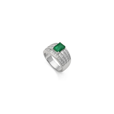 Channel-Set Diamond Accent Emerald Cocktail Ring (18K) diagonal - Lucky Diamond - New York