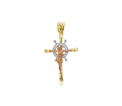 Tricolor Anchor Jesus Cross Pendant (14K) - Lucky Diamond