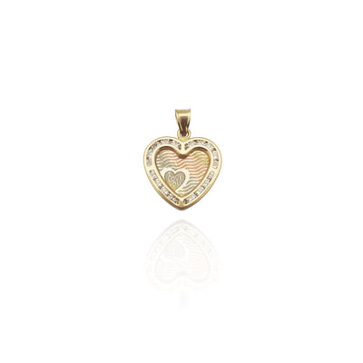 Wave Pattern Heart "I Love You" CZ Pendant (14K) New York Lucky Diamond