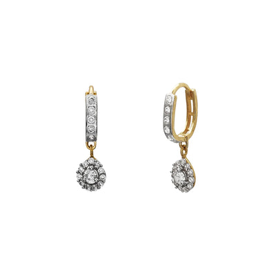Two-Tone Stone-Set Teardrop Hanging Huggie Earrings (14K) Lucky Diamond New York