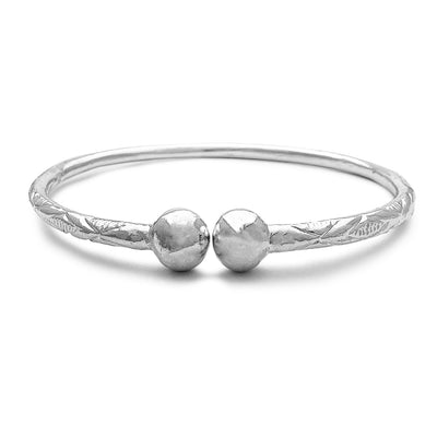 XIIIO Textured Beads Adjustable Bangle Bracelet (Silver) Lucky Diamond New York