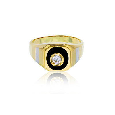 Yellow Bezel Black Onyx Men's Ring (14K) Lucky Diamond New York