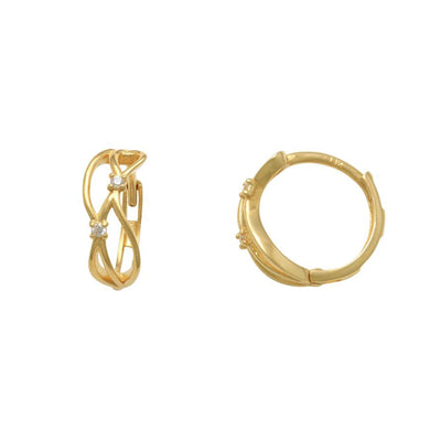 Yellow Gold Stone-Set Criss-Cross Huggie Earrings (14K) Lucky Diamond New York