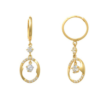 Yellow Gold Hanging Nest CZ Huggie Earring (14K) Lucky Diamond New York