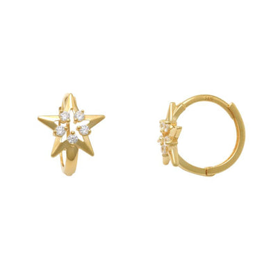 Yellow Gold Stone-Set Silhouette Huggie Earrings (14K) Lucky Diamond New York