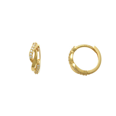 Yellow Gold Stone-Set Twisted Huggie Earrings (14K) Lucky Diamond New York